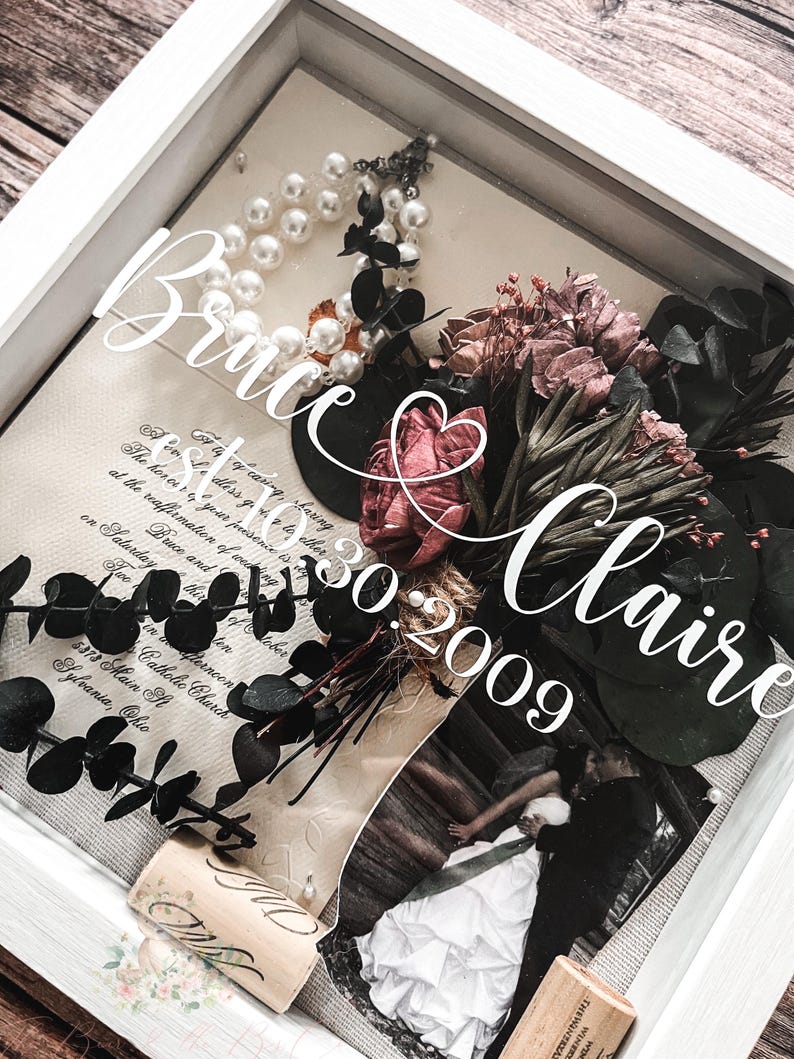 Personalized Wedding Day Keepsake Display Shadowbox Gift with Couples Name and Date image 7