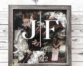 Personalized Wedding Day Gift Keepsake Display Shadowbox with Couples names and date
