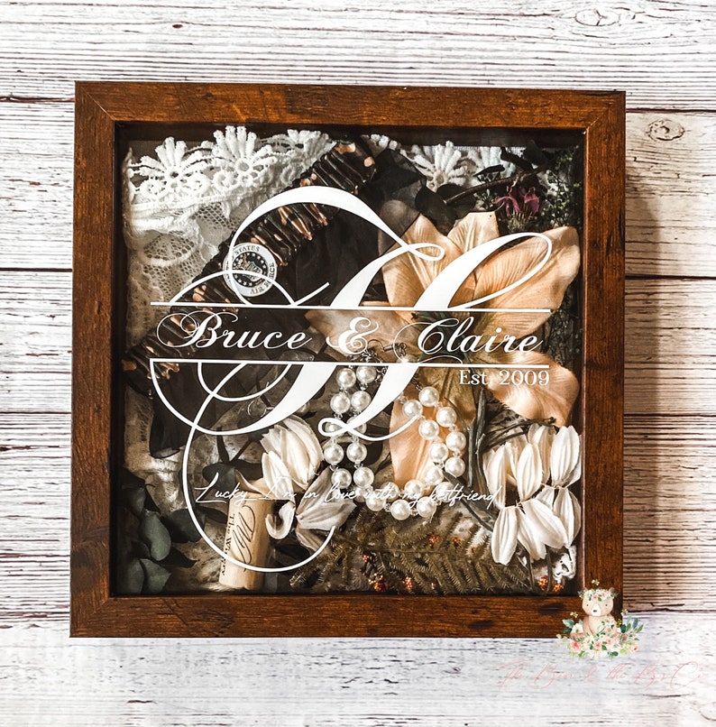 Personalized Wedding Day Gift Keepsake Shadowbox Split Honey Brown