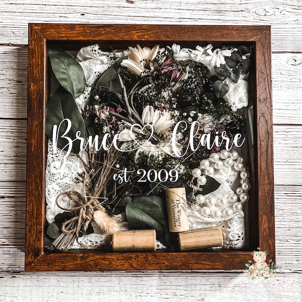 Personalized Wedding Day Keepsake Shadowbox Gift with Couples Name and Date Personalized Wedding Day Keepsake Shadowbox Gift with Couples Name and Date