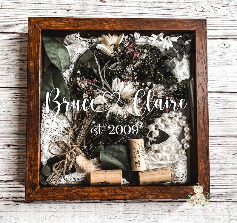 Personalized Wedding Day Keepsake Shadowbox Gift with Couples Name and Date