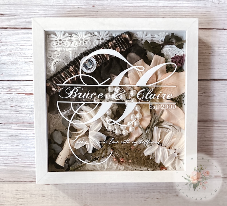 Personalized Wedding Day Gift Keepsake Shadowbox Split Letter Monogram with couples names and date/optional quote