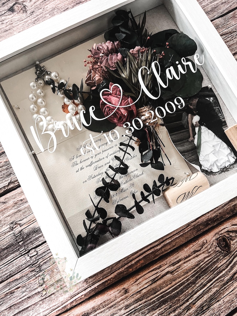 Personalized Wedding Day Keepsake Display Shadowbox Gift with Couples Name and Date image 6