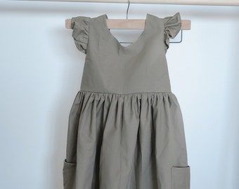 Summer Sunflower Dress /ruffle sleeves, pocket dress / Open Back girls dress