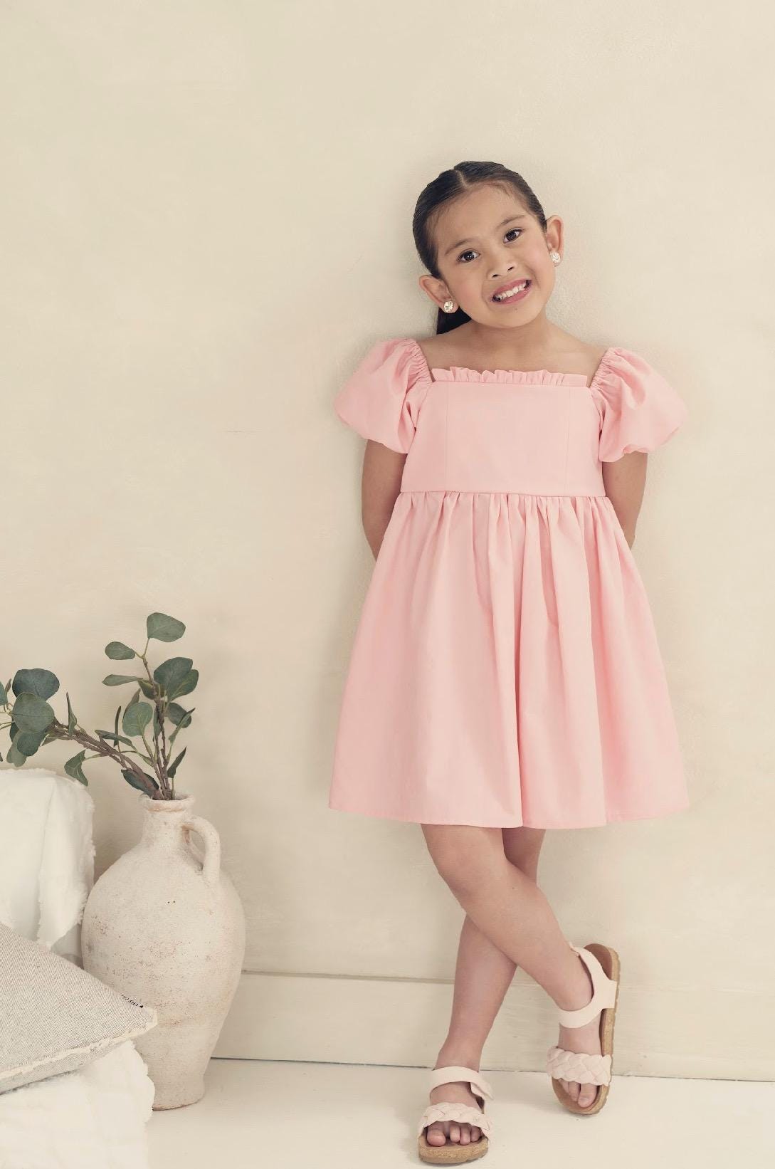 Primrose Pink Puff Sleeve Knee Length Dress Etsy UK