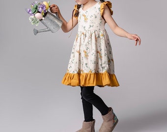 Stella dress- Honey/ Artifact pure- Ruffle dress, tie back