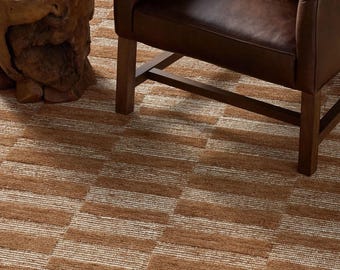 Tapis en laine touffeté à la main 8 x 10 x 10 tapis à carreaux marron beige à carreaux rustique moderne minimaliste tapis de salon tapis taille personnalisée