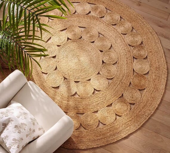 Handmade Round Jute Rug | Braided Natural Fiber Area Rug for Living Room
