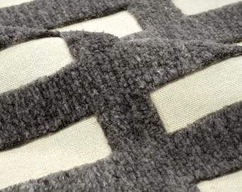 Handmade Wool Rug: Modern Geometric Grid, Washable Charcoal & Cream Carpet