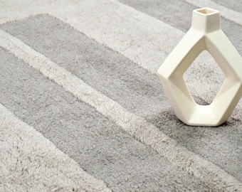 Handmade Gray Wool Striped Rug: Modern Minimalist Washable Carpet