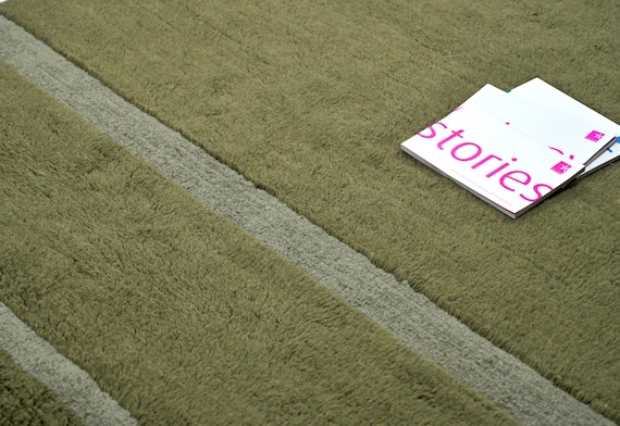 Handmade Olive Green Wool Rug: Washable Earth-Tone Rug with Fringe