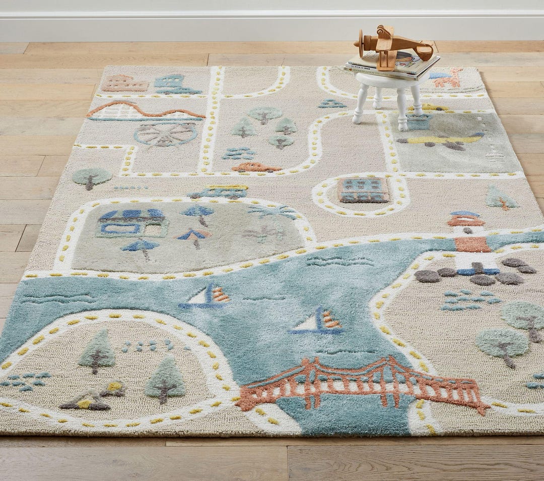 Town Rug Child Storybook Town Play Rug: Kids Traffic Road Map - Etsy