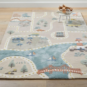 Geschichtenbuch Stadt Spielteppich, Kinderzimmer Straßenspielmatte, Spielzimmer Teppich Rechteck Spielmatte, weicher Straßenteppich Geschenk für Kinderzimmer Kinder Auto Straßenteppich
