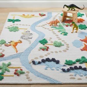Dinosaur World Play Mat Rug|Dinosaurs Nursery Play Mat|Dinosaur Themed Kids Carpet|Non-Slip Activity Rug|Dinosaur Area Rug|Dino Nursery Rug