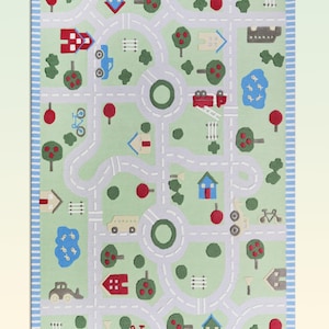 Kids Road Map Rug, Little City Adventures Hand Tufted Wool Playroom Carpet