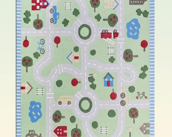 Kids Road Map Rug, Little City Adventures Hand Tufted Wool Playroom Carpet