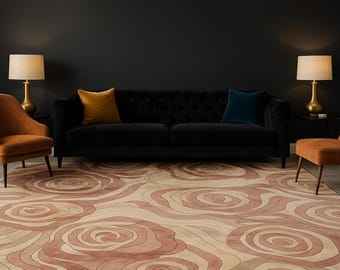Hand-Tufted Wool and Silk Rug – Rose Bloom Floral, Modern Beige and Pink