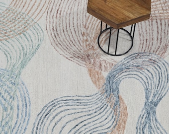 Hand Tufted Wool Area Rug | Abstract Wave Design, Multicolor