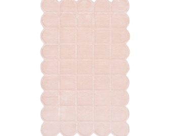 Pink Blush, 8x10, 9x12 Hand Tufted Wool Rug, Scallop for Nursery Custom Size