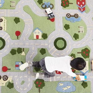 Tapijt met wegenkaart voor kinderen, tapijt voor in de speelkamer, tapijt voor babykamer, montessori speelkleed met stadsprint voor kinderen, jongenskamer, modelautostad, tapijt speelgoedauto