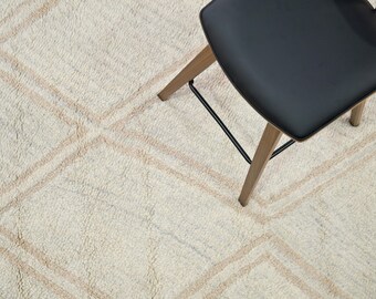 Beige Diamanten Wollteppich: Moderner Waschbarer Boho Teppich