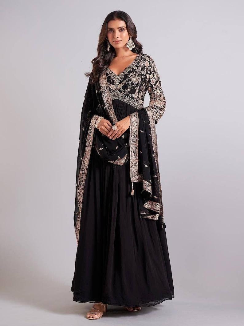 Black Anarkali Suit Set: Heavy Embroidery Wedding Outfit
