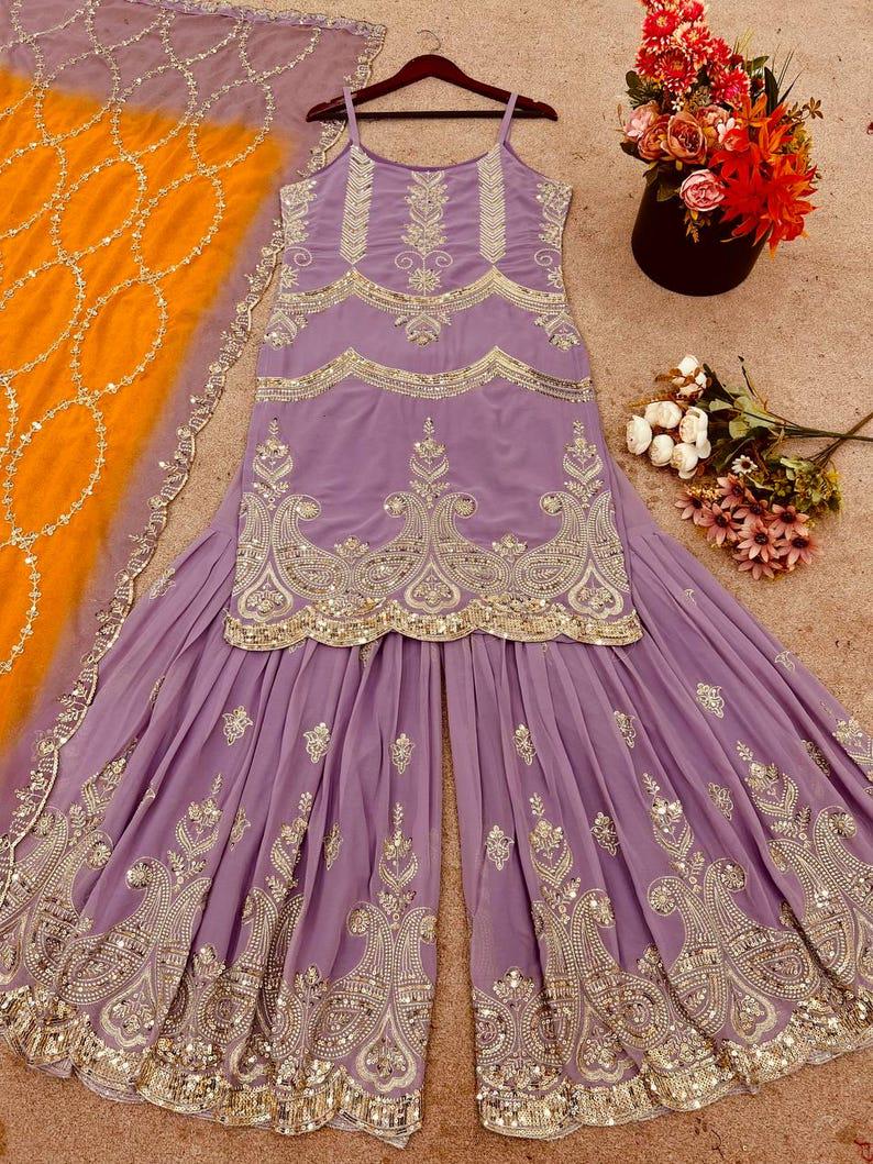 Pakistani Pink Embroidered Sharara Suit: Georgette Wedding Outfit
