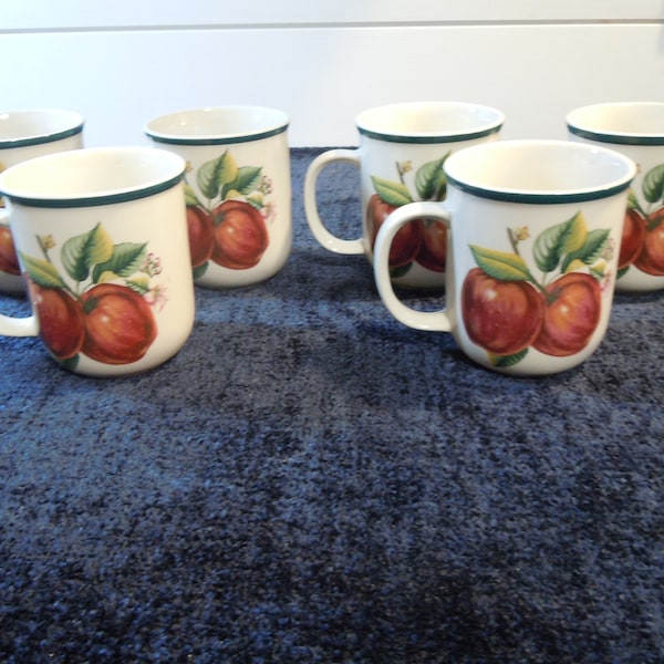 SET OF 6 China Pearl Casuals APPLES Mugs - Never Used - Free Ship!