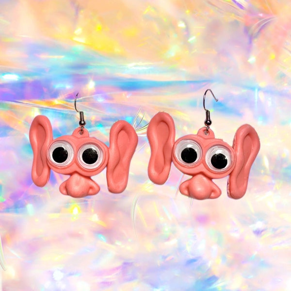 Pink Alien Google-eyed Creature earrings