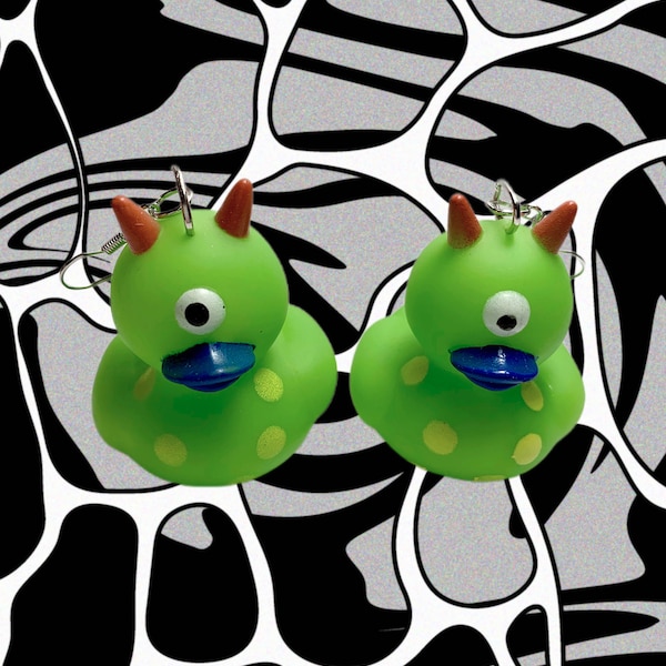 Lime Green Monster Rubber Duck earrings