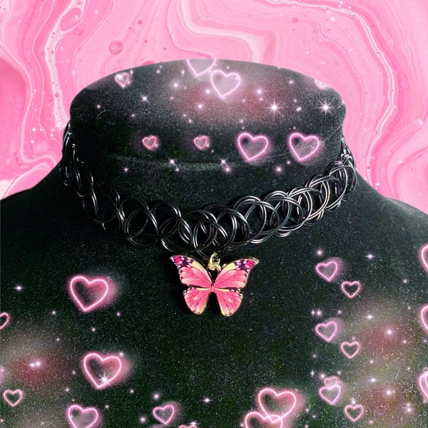 Pink Butterfly choker necklace