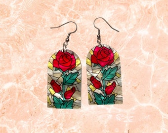 Stained-Glass Rose earrings
