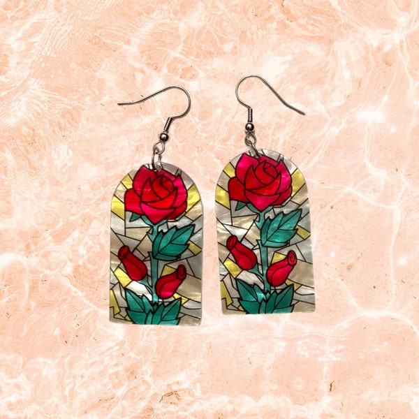 Stained-Glass Rose earrings