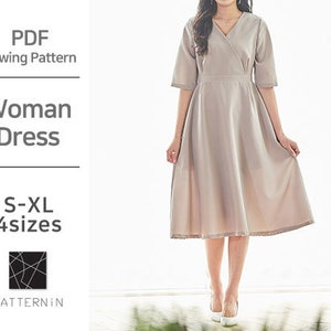 Pattern for Woman]Lovely rap-style woman dress, Actual size PDF pattern (Ver.Eng/PE1270 - Dress)
