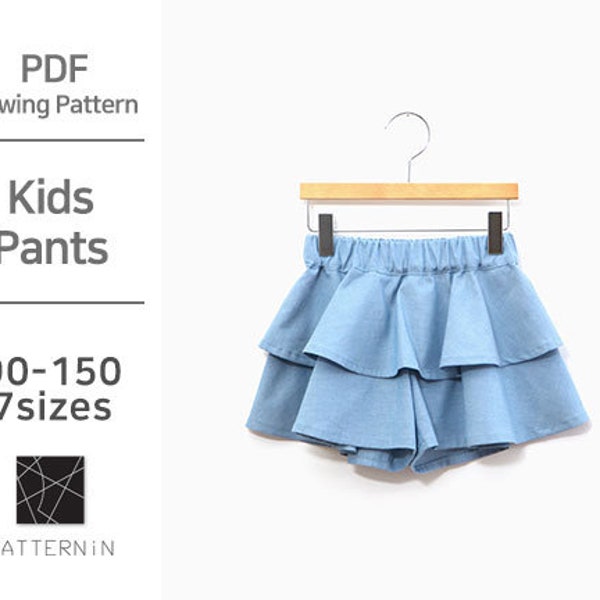 Pattern for Kids]Cute flounce style Shorts, Actual size PDF pattern (Ver.Eng/PE1101- Pants)