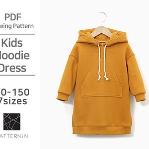 Pattern for Kids]Basic and comfortable hoodie Dress, Actual size PDF pattern (Ver.Eng/ PE1315-Dress)