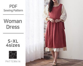 Pattern for Woman]Simple layered woman dress, Actual size PDF pattern (Ver.Eng/PE1341 - Dress)