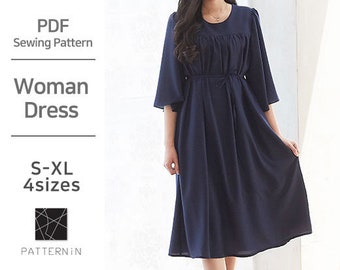 Patron pour femme]Robe ample et silhouette flottante, Patron PDF à taille réelle (Ver.Eng/PE1364 - Robe)