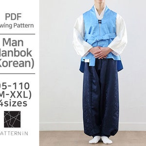 Pattern for Man]Traditional Korean Men&#39;s Hanbok,  Actual size PDF pattern (Ver.Korean/ P822 - Man Hanbok)