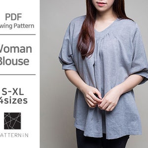 Pattern for Woman]Simple and easy to make blouse, Actual size PDF pattern (Ver.Eng/PE929 - Blouse)