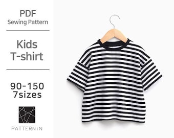 Schnittmuster für Kinder] T-Shirt mit Drop-Shoulder-Design, PDF-Schnittmuster in Originalgröße (Ver.Eng/PE1265 - Tshirts)