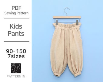 Pattern for Kids]High-waist ruffle jogger pants, Actual size PDF pattern (Ver.Eng/PE1153- Pants)