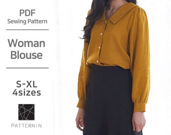 Schnittmuster für Damen Bluse mit V-Ausschnitt, Ist-Größe PDF Schnittmuster (Ver.Eng/PE1299 - Bluse)