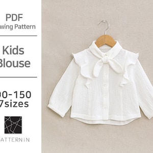 Pattern for Kids]blouse for kid with ruffle, Actual size PDF pattern (Ver.Eng/PE1134 - Blouse)