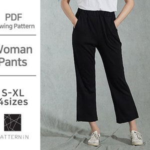 Pattern for Woman]Ankle slit sweat pants, Actual size PDF pattern (Ver.Eng/PE1233 - Woman pants)