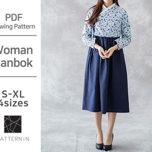 Patrón para mujer] Vestido tradicional coreano moderno, hanbok. Patrón PDF en tamaño real (Ver.Eng/PE920 - Hanbok).
