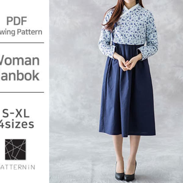 Pattern for Women] Korea traditional modern dress, hanbok, Actual size PDF pattern (Ver.Eng/PE920 - Hanbok)