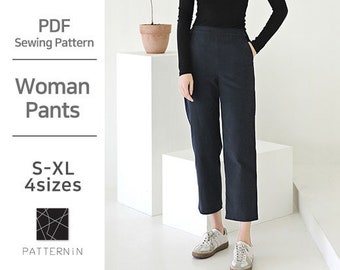 Pattern for Woman]Simple straight pants, Actual size PDF pattern (Ver.Eng/PE1472 - Woman pants)