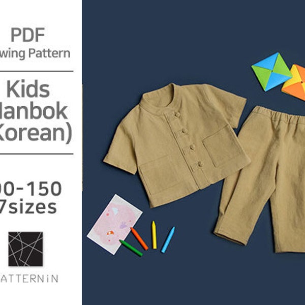 Patron pour enfants]Ensemble pantalon et chemise de style hanbok, patron PDF taille réelle (coréen / P1395 - Kid Hanbok)