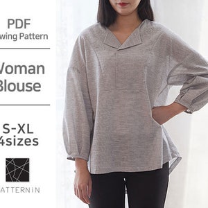 Pattern for Woman]Loose fit blouse, Actual size PDF pattern (Ver.Eng/PE1383 - Blouse)